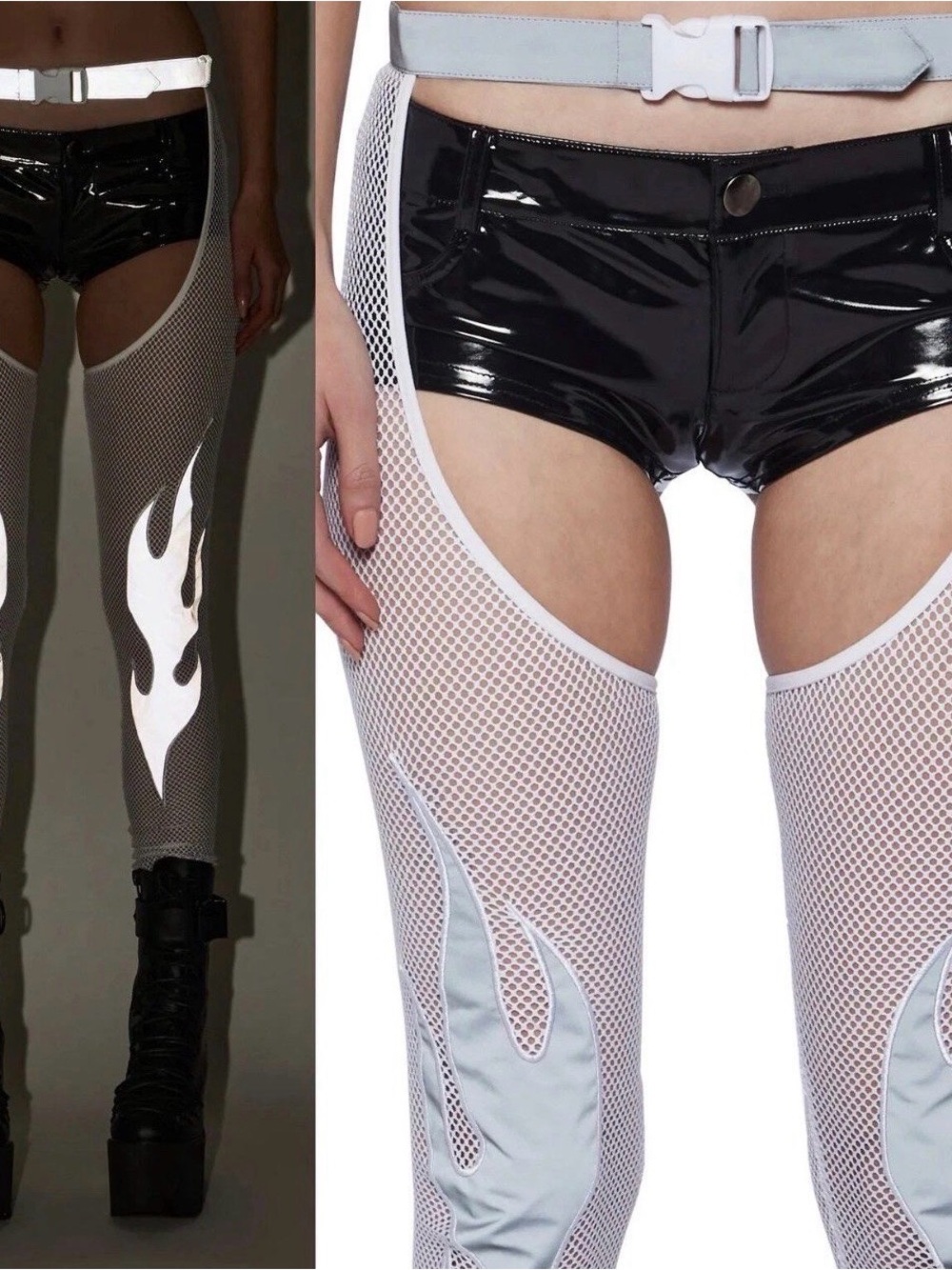 ClubExx Reflective Glow White Mesh Chaps - Size M to XL